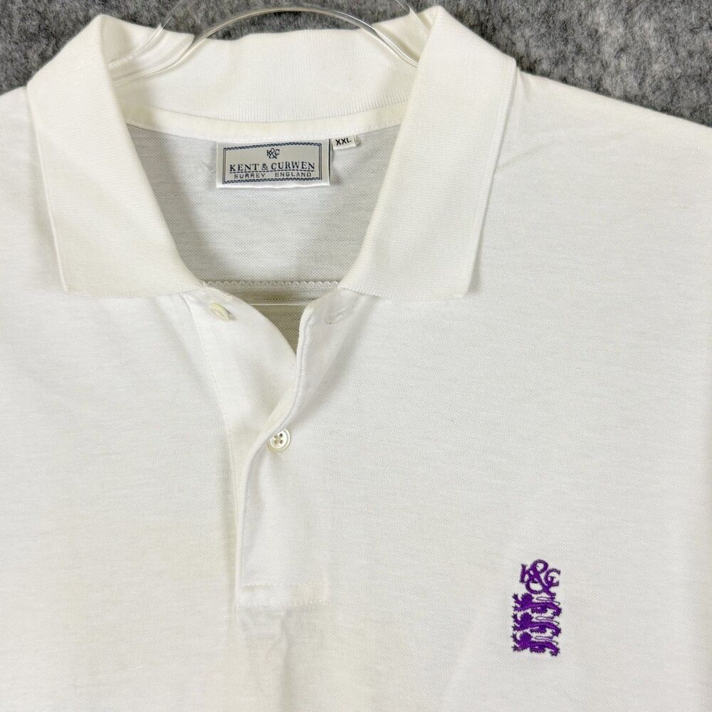 Kent & Curwen Mens 2XL White Polo Shirt Short Sleeve Pique Golf Preppy